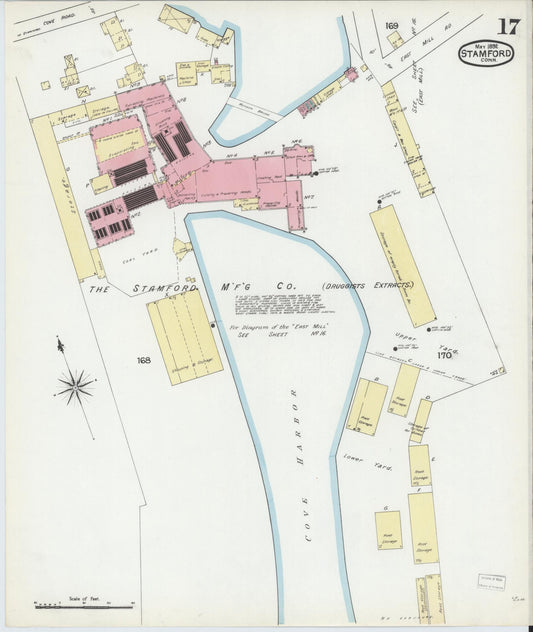 Sanborn Fire Insurance Map from Stamford, Fairfield County, Connecticut (1892), Sheet #0017 - Historic Sanborn Fire Insurance Map Print, vintage old map wall art, antique decor, genealogy gift, Connecticut Connecticut map