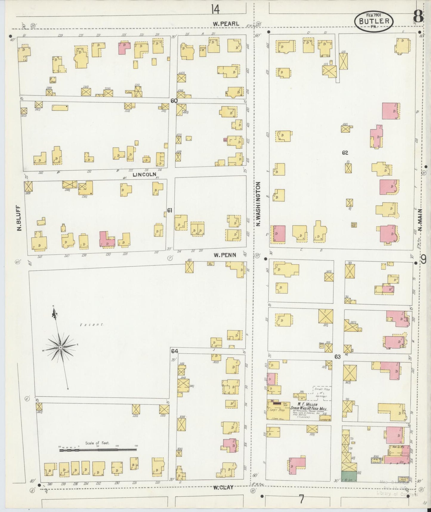 Sanborn Fire Insurance Map from Butler, Butler County, Pennsylvania (1901), Sheet #0008 - Historic Sanborn Fire Insurance Map Print, vintage old map wall art, antique decor, genealogy gift, Pennsylvania Pennsylvania map
