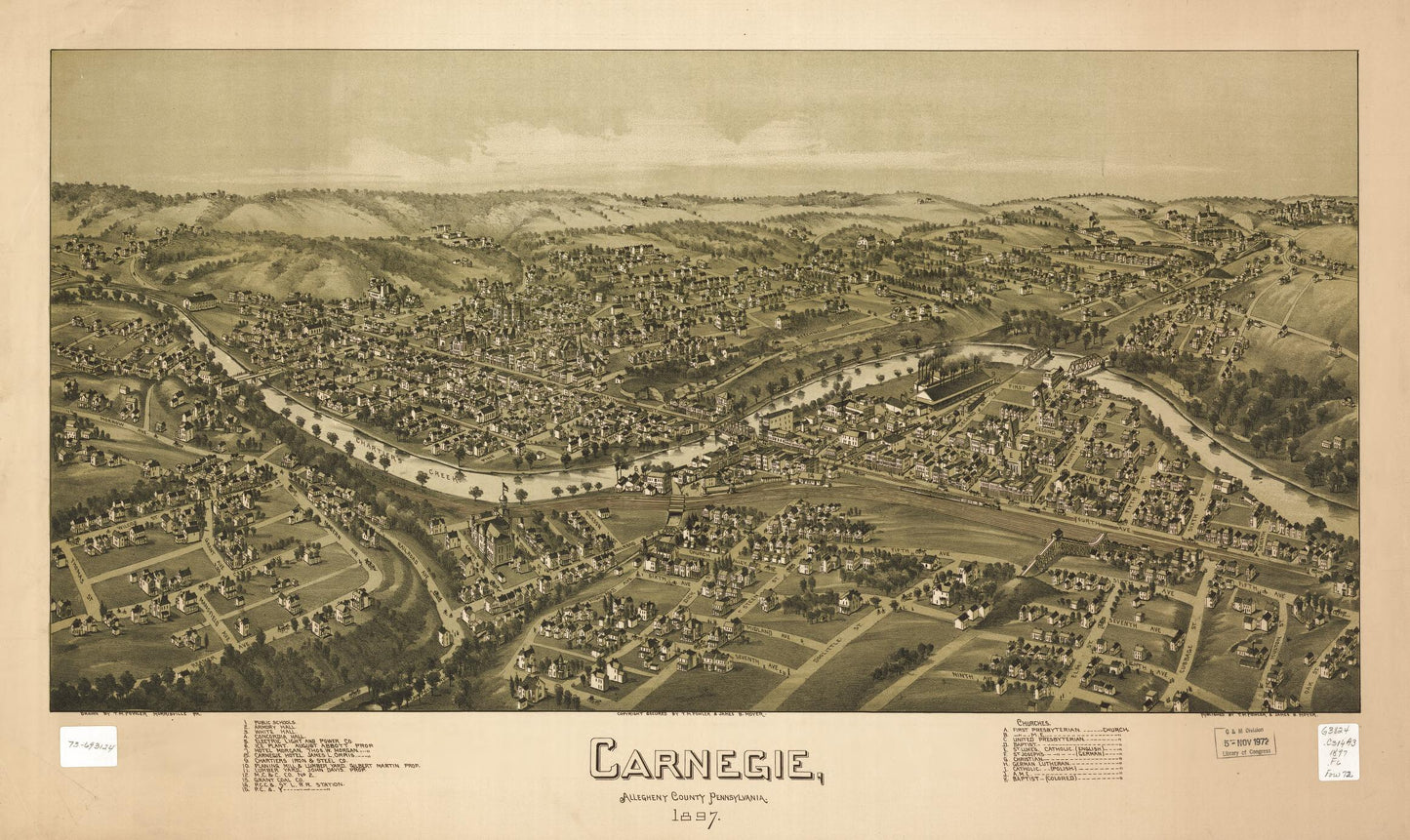 Carnegie, Allegheny County, Pennsylvania 1897 (1897) – Historic Bird’s-Eye View Panorama Print