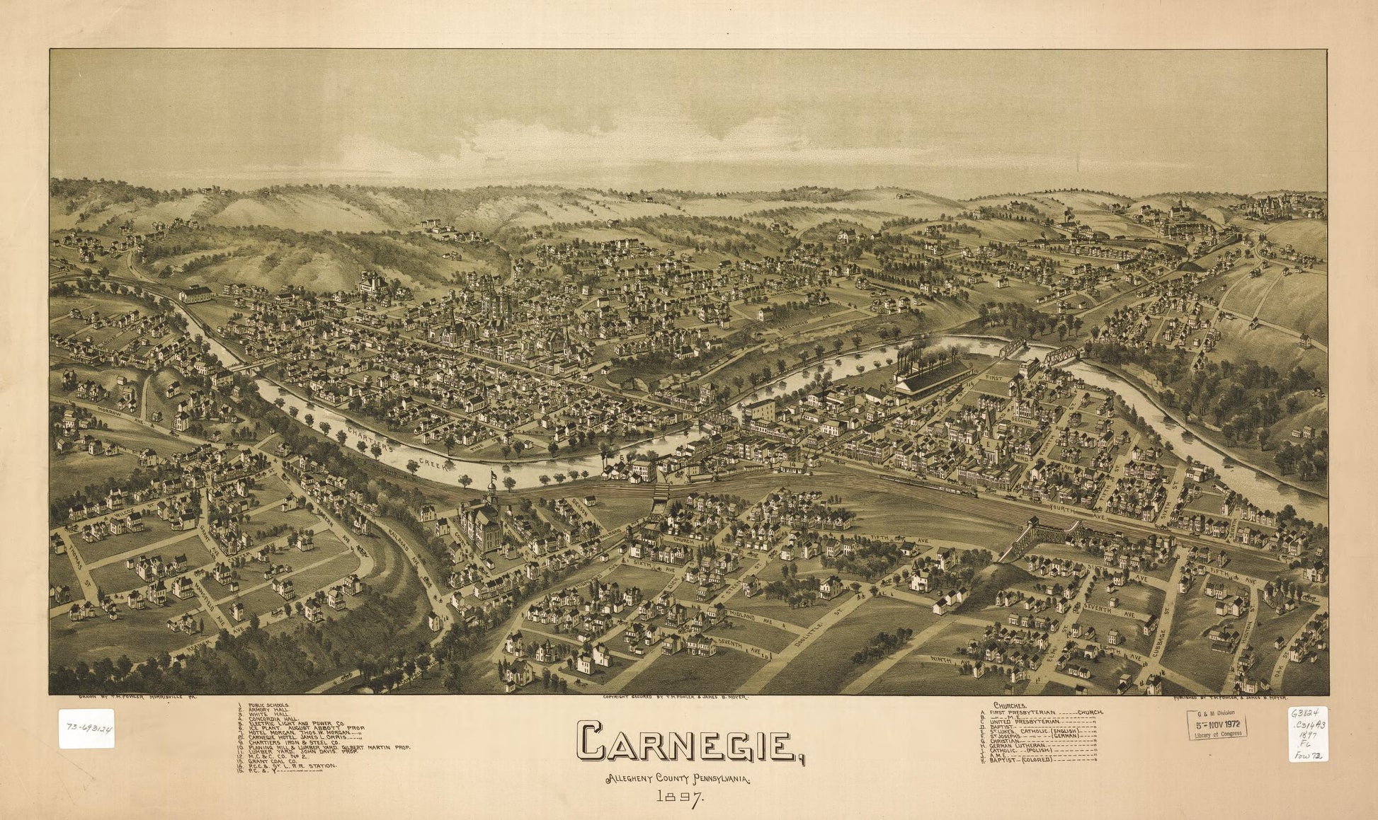 Carnegie, Allegheny County, Pennsylvania 1897 (1897) – Historic Bird’s-Eye View Panorama Print