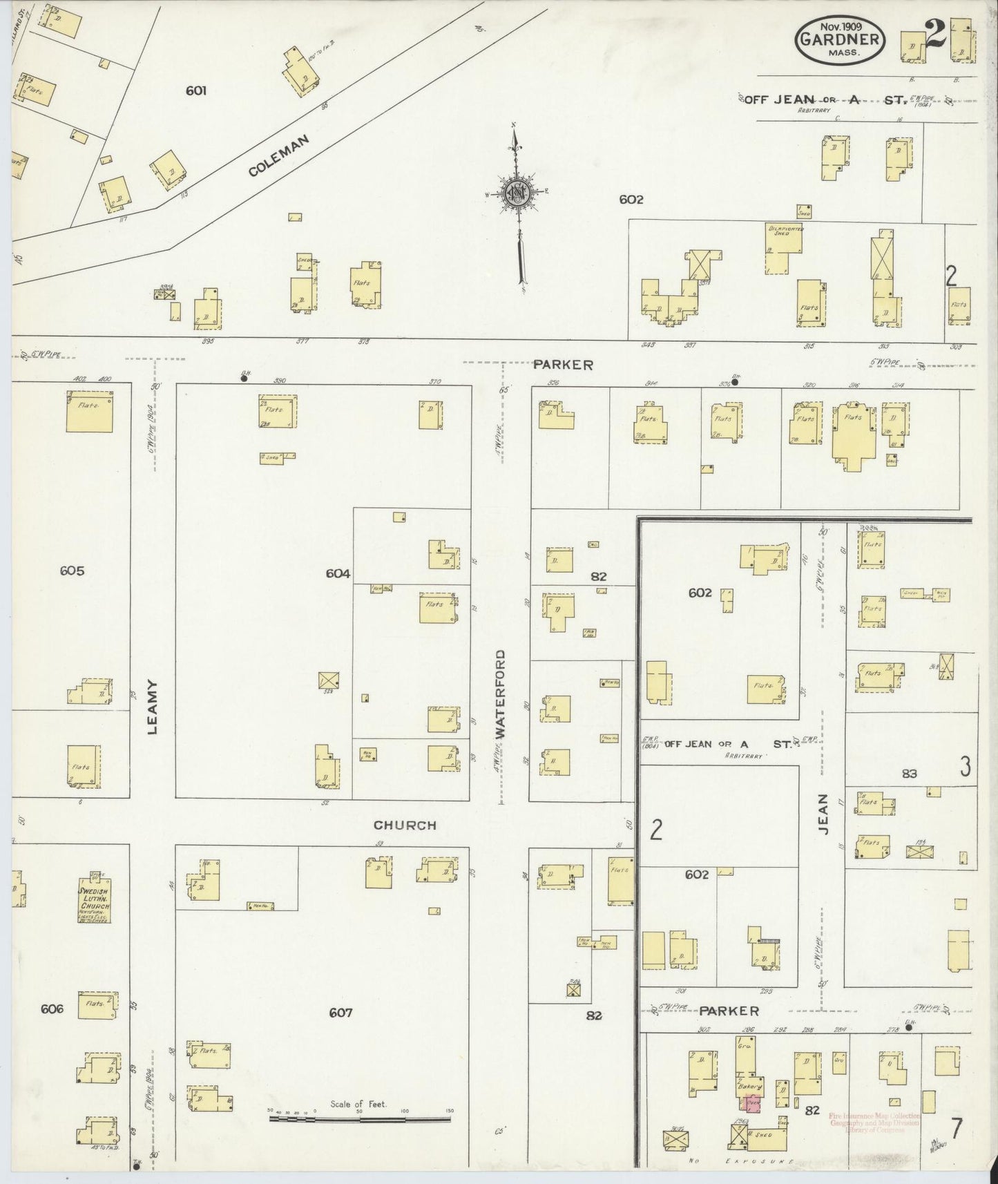 Sanborn Fire Insurance Map from Gardner, Worcester County, Massachusetts (1909), Sheet #0002 - Complete Map Set gallery image, historic Sanborn map, vintage wall art, Massachusetts Massachusetts