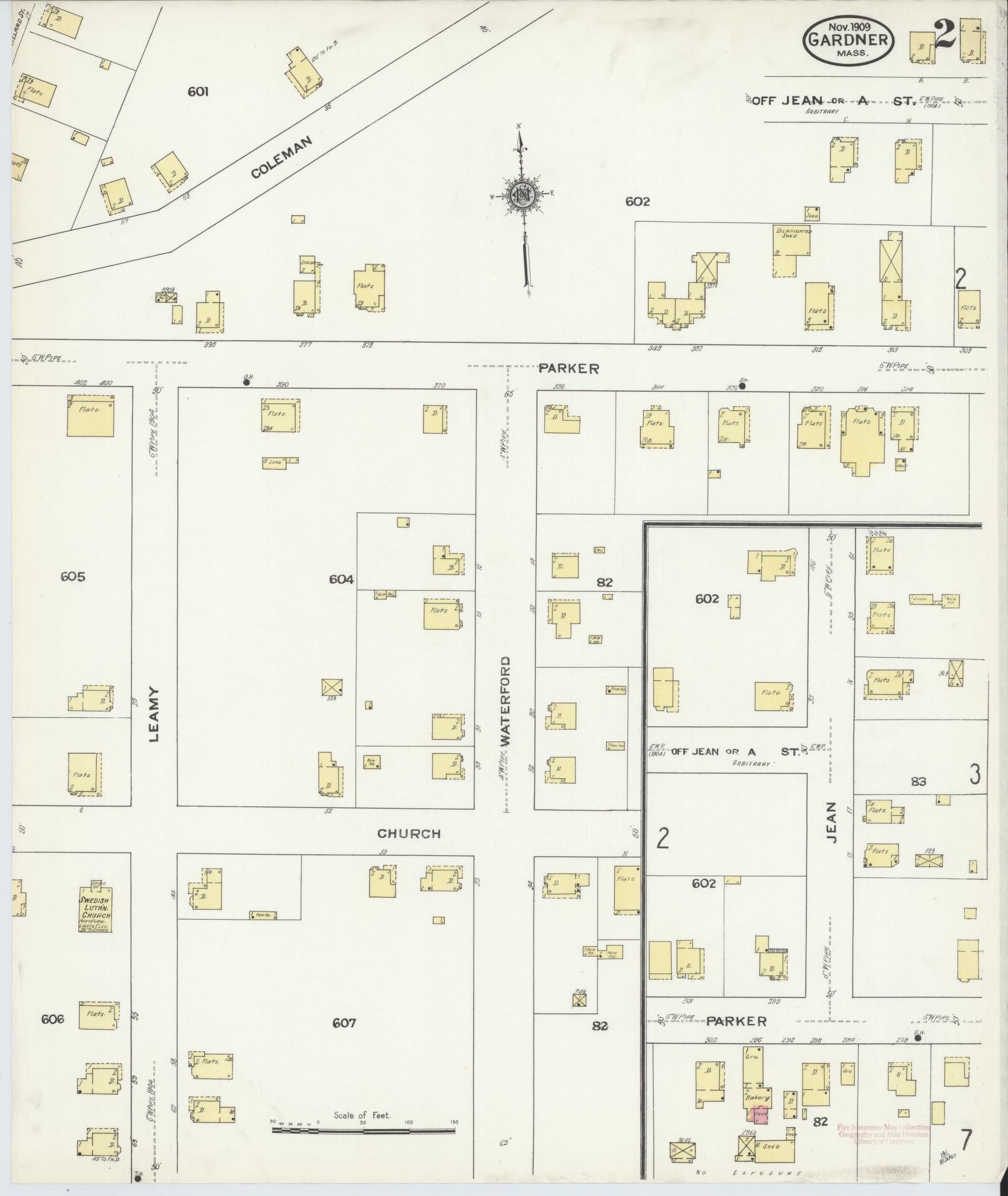 Sanborn Fire Insurance Map from Gardner, Worcester County, Massachusetts (1909), Sheet #0002 - Complete Map Set gallery image, historic Sanborn map, vintage wall art, Massachusetts Massachusetts