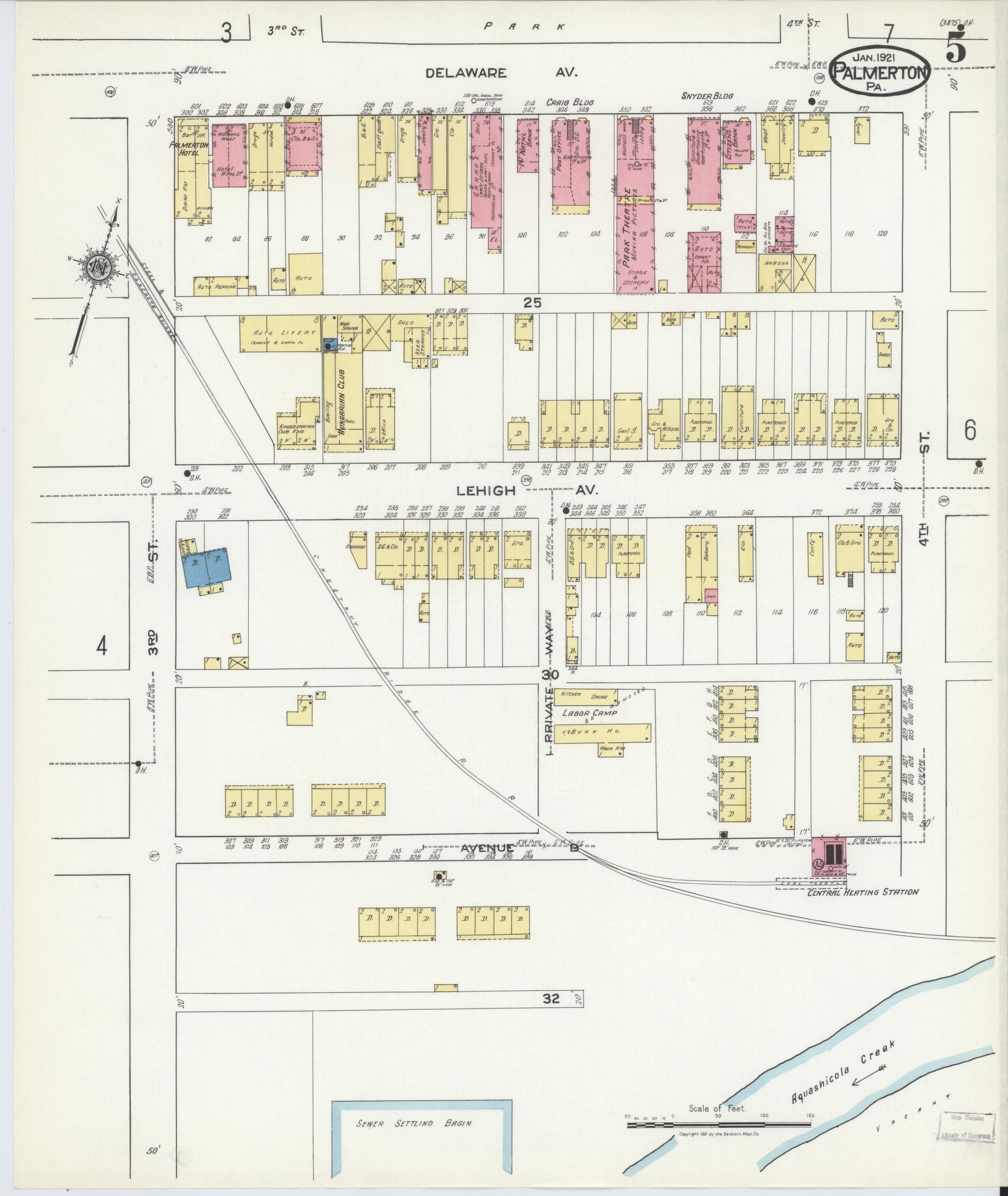 Sanborn Fire Insurance Map from Palmerton, Carbon County, Pennsylvania (1921), Sheet #0005 - Complete Map Set gallery image, historic Sanborn map, vintage wall art, Pennsylvania Pennsylvania