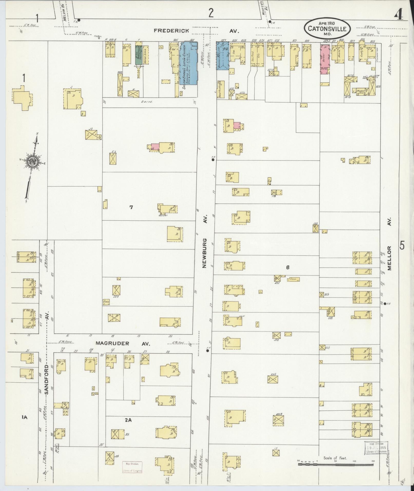 Sanborn Fire Insurance Map from Catonsville, Baltimore County, Maryland (1910), Sheet #0004 - Complete Map Set gallery image, historic Sanborn map, vintage wall art, Maryland Maryland