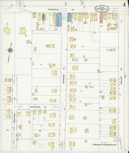 Sanborn Fire Insurance Map from Catonsville, Baltimore County, Maryland (1910), Sheet #0004 - Complete Map Set gallery image, historic Sanborn map, vintage wall art, Maryland Maryland
