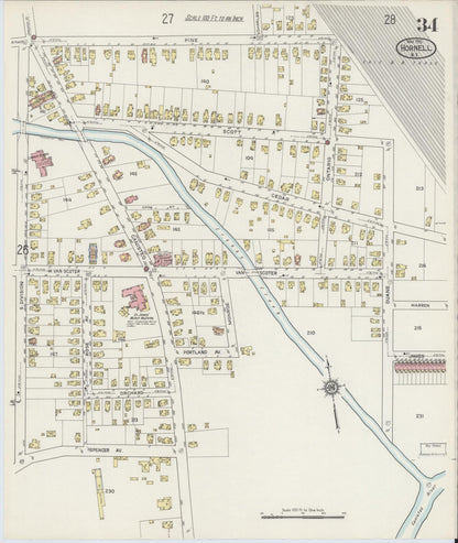 Sanborn Fire Insurance Map from Hornell, Steuben County, New York (1915), Sheet #0034 - Historic Sanborn Fire Insurance Map Print, vintage old map wall art, antique decor, genealogy gift, New York New York map