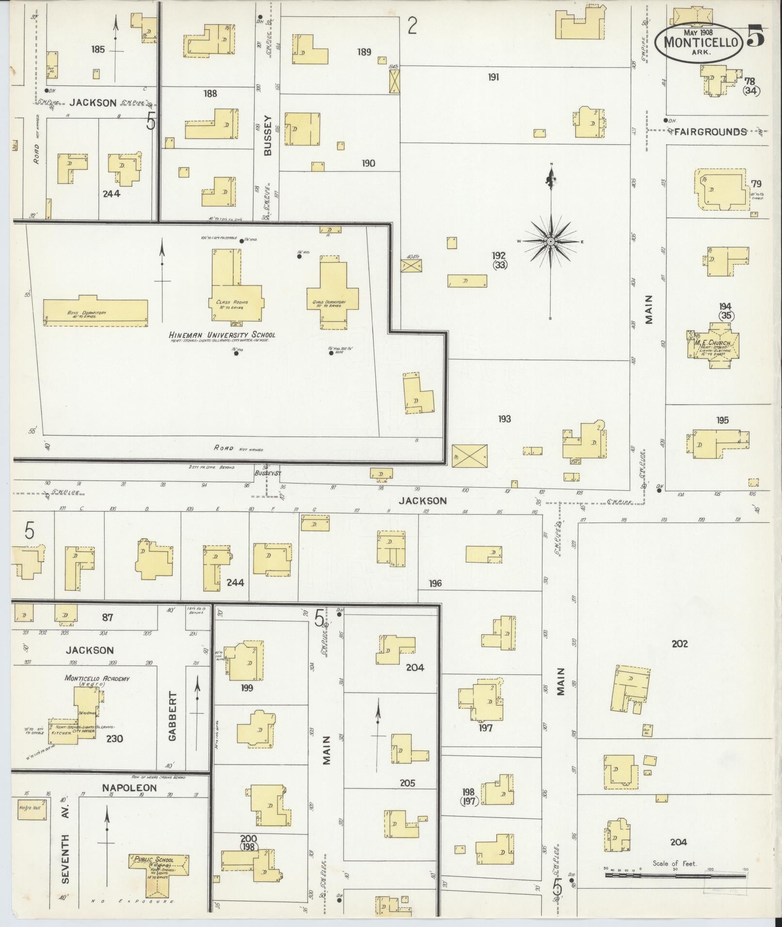Sanborn Fire Insurance Map from Monticello, Drew County, Arkansas (1908), Sheet #0005 - Historic Sanborn Fire Insurance Map Print, vintage old map wall art, antique decor, genealogy gift, Arkansas Arkansas map