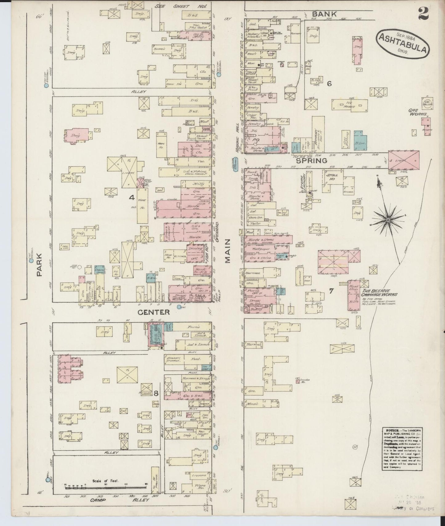 Sanborn Fire Insurance Map from Ashtabula, Ashtabula County, Ohio (1884), Sheet #0002 - Historic Sanborn Fire Insurance Map Print, vintage old map wall art, antique decor, genealogy gift, Ohio Ohio map