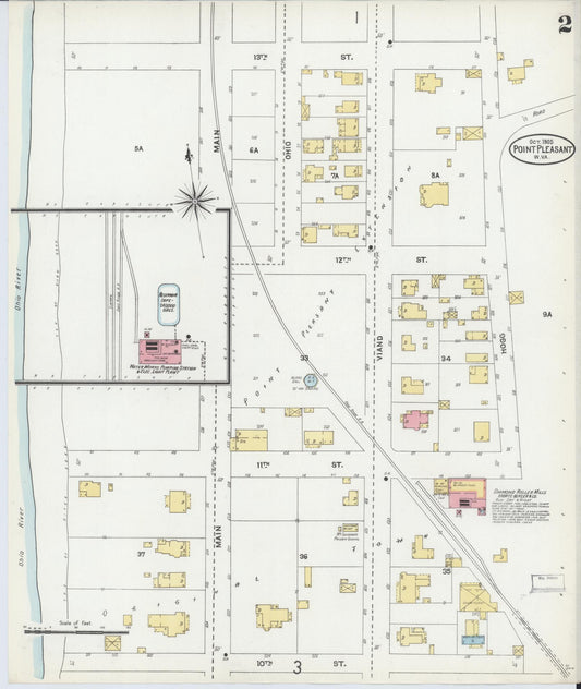 Sanborn Fire Insurance Map from Point Pleasant, Mason County, West Virginia (1905), Sheet #0002 - Historic Sanborn Fire Insurance Map Print, vintage old map wall art, antique decor, genealogy gift, West Virginia West Virginia map