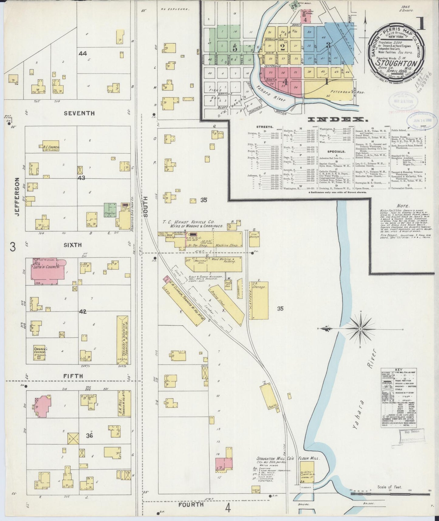 Sanborn Fire Insurance Map from Stoughton, Dane County, Wisconsin (1898), Sheet #0001 - Historic Sanborn Fire Insurance Map Print, vintage old map wall art, antique decor, genealogy gift, Wisconsin Wisconsin map
