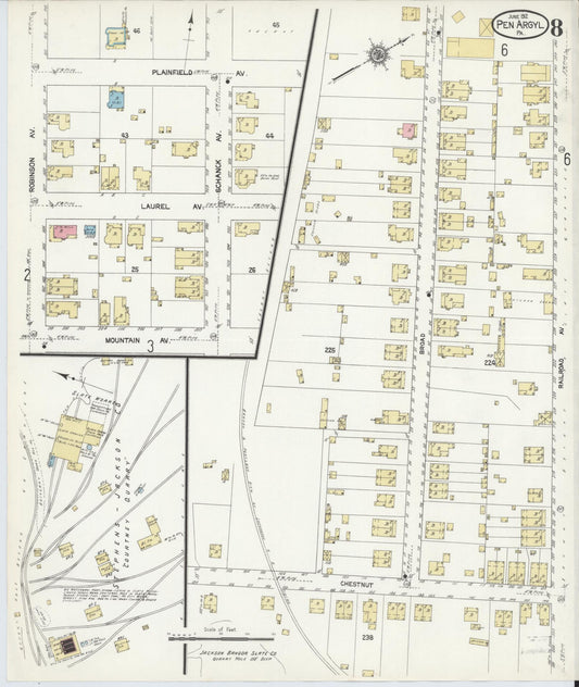 Sanborn Fire Insurance Map from Pen Argyl, Northampton County, Pennsylvania (1912), Sheet #0008 - Historic Sanborn Fire Insurance Map Print, vintage old map wall art, antique decor, genealogy gift, Pennsylvania Pennsylvania map