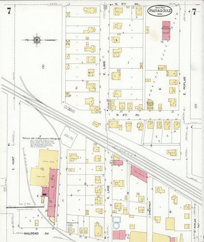 Sanborn Fire Insurance Map from Paragould, Greene County, Arkansas (1923), Sheet #0007 - Complete Map Set gallery image, historic Sanborn map, vintage wall art, Arkansas Arkansas