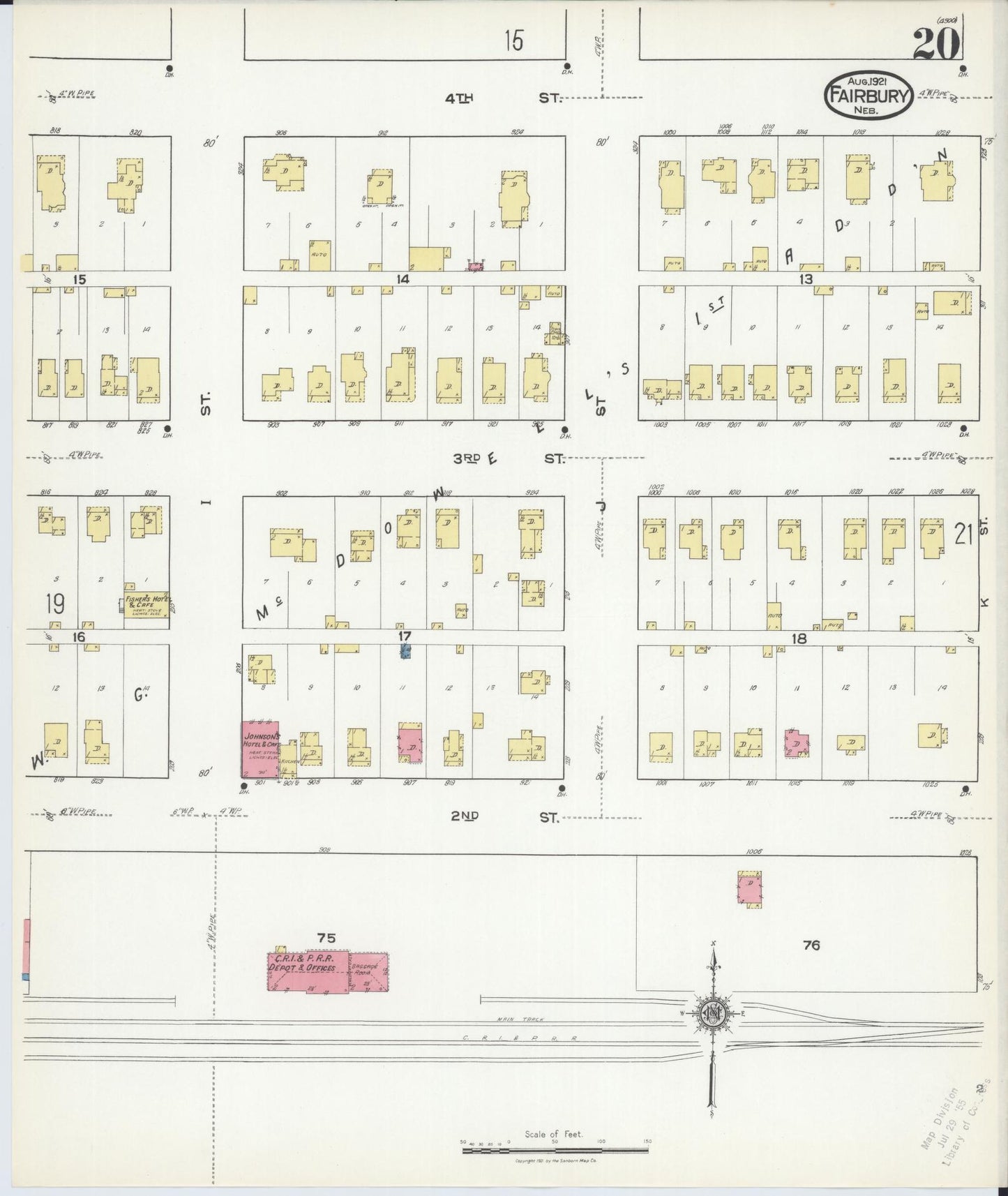 Sanborn Fire Insurance Map from Fairbury, Jefferson County, Nebraska (1921), Sheet #0020 - Complete Map Set gallery image, historic Sanborn map, vintage wall art, Nebraska Nebraska
