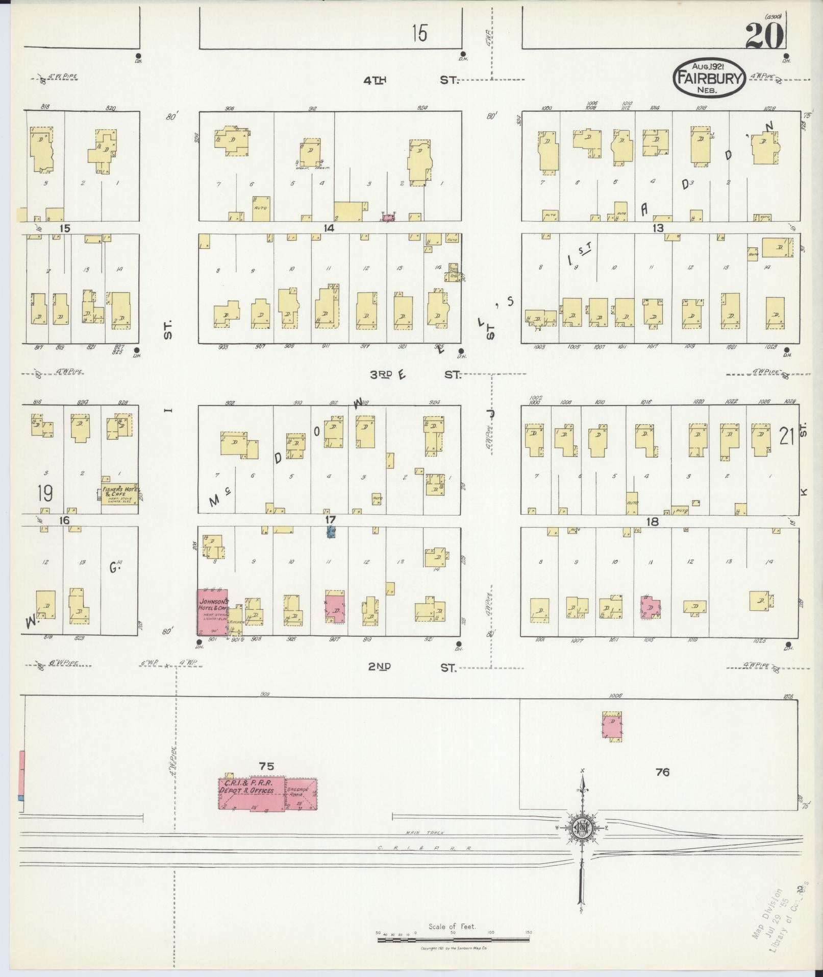 Sanborn Fire Insurance Map from Fairbury, Jefferson County, Nebraska (1921), Sheet #0020 - Complete Map Set gallery image, historic Sanborn map, vintage wall art, Nebraska Nebraska