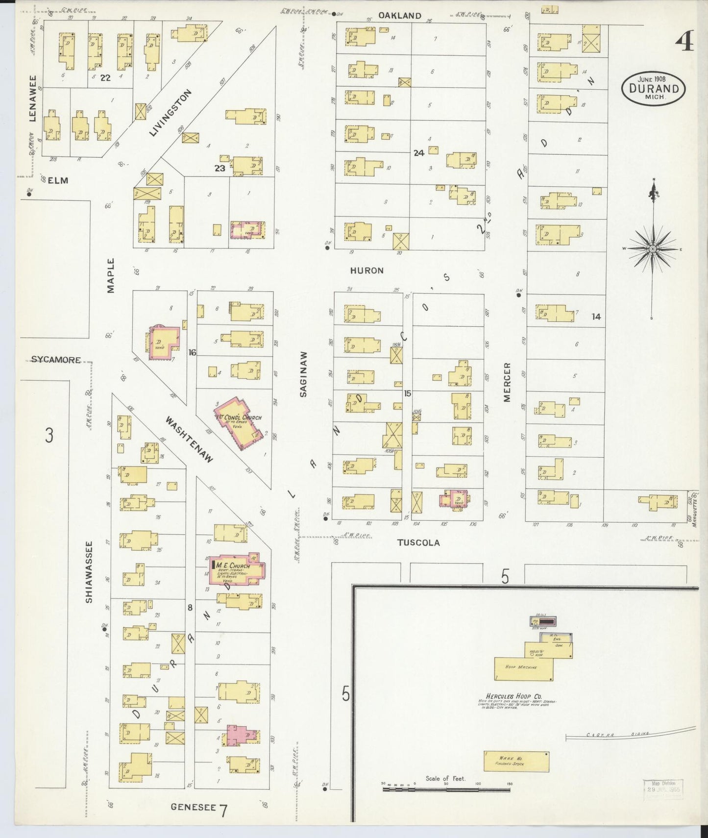 Sanborn Fire Insurance Map from Durand, Shiawassee County, Michigan (1908), Sheet #0004 - Complete Map Set gallery image, historic Sanborn map, vintage wall art, Michigan Michigan