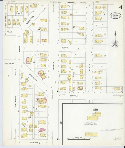 Sanborn Fire Insurance Map from Durand, Shiawassee County, Michigan (1908), Sheet #0004 - Complete Map Set gallery image, historic Sanborn map, vintage wall art, Michigan Michigan