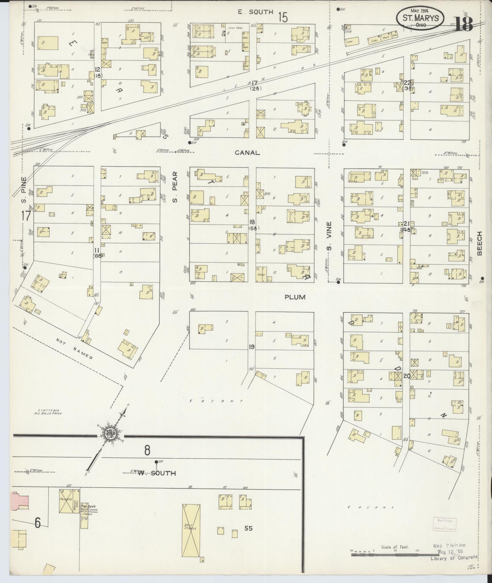 Sanborn Fire Insurance Map from Saint Marys, Auglaize County, Ohio (1914), Sheet #0018 - Complete Map Set gallery image, historic Sanborn map, vintage wall art, Ohio Ohio