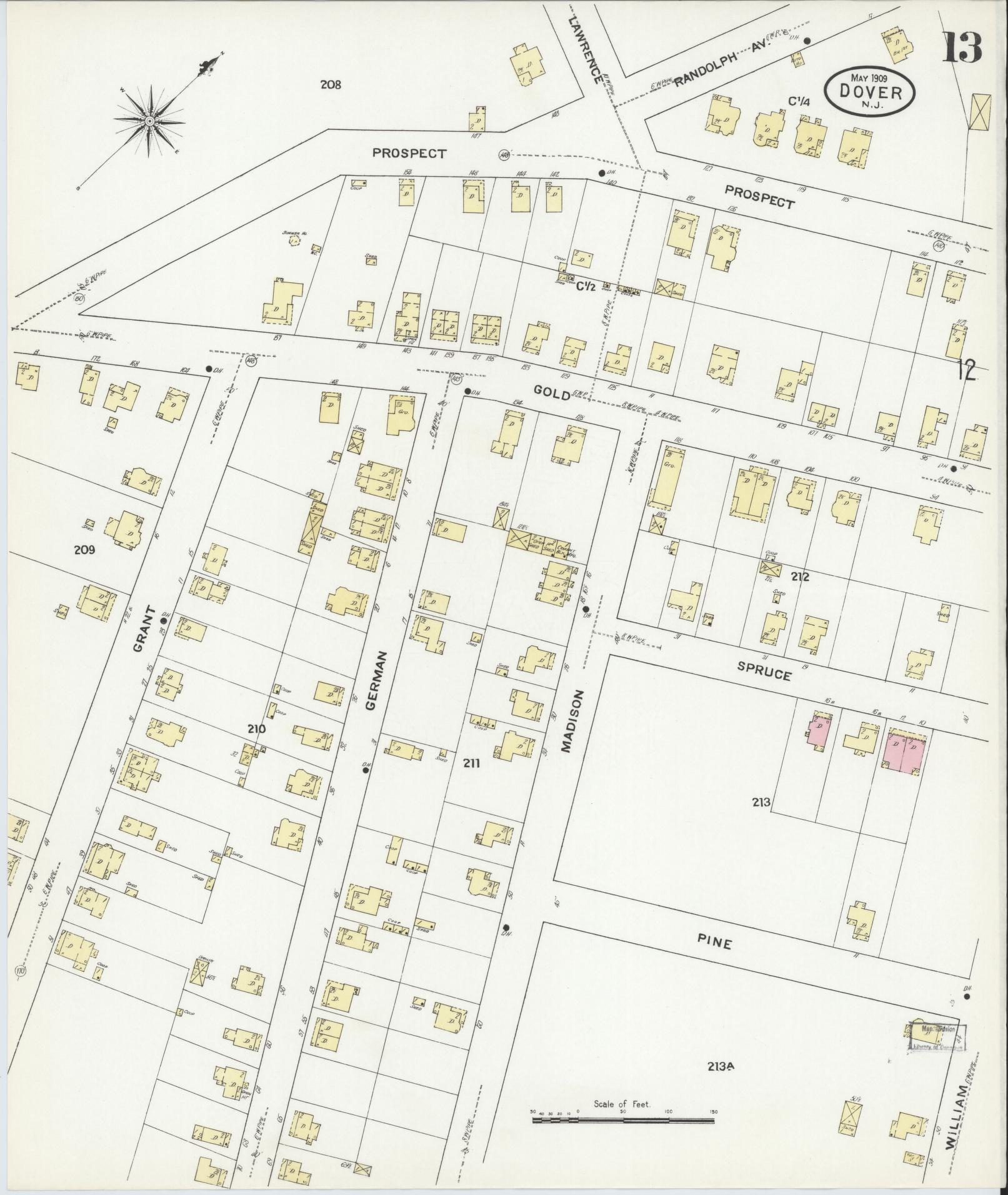 Sanborn Fire Insurance Map from Dover, Morris County, New Jersey (1909), Sheet #0013 - Complete Map Set gallery image, historic Sanborn map, vintage wall art, New Jersey New Jersey