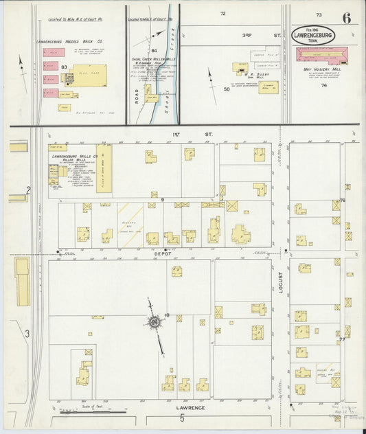 Sanborn Fire Insurance Map from Lawrenceburg, Lawrence County, Tennessee (1916), Sheet #0006 - Historic Sanborn Fire Insurance Map Print, vintage old map wall art, antique decor, genealogy gift, Tennessee Tennessee map