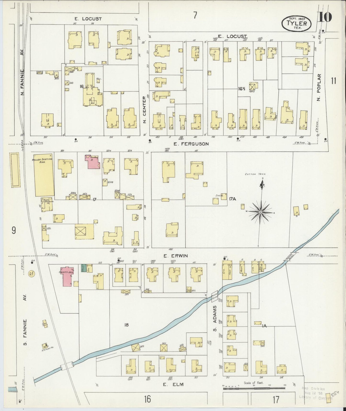 Sanborn Fire Insurance Map from Tyler, Smith County, Texas (1907), Sheet #0010 - Complete Map Set gallery image, historic Sanborn map, vintage wall art, Texas Texas