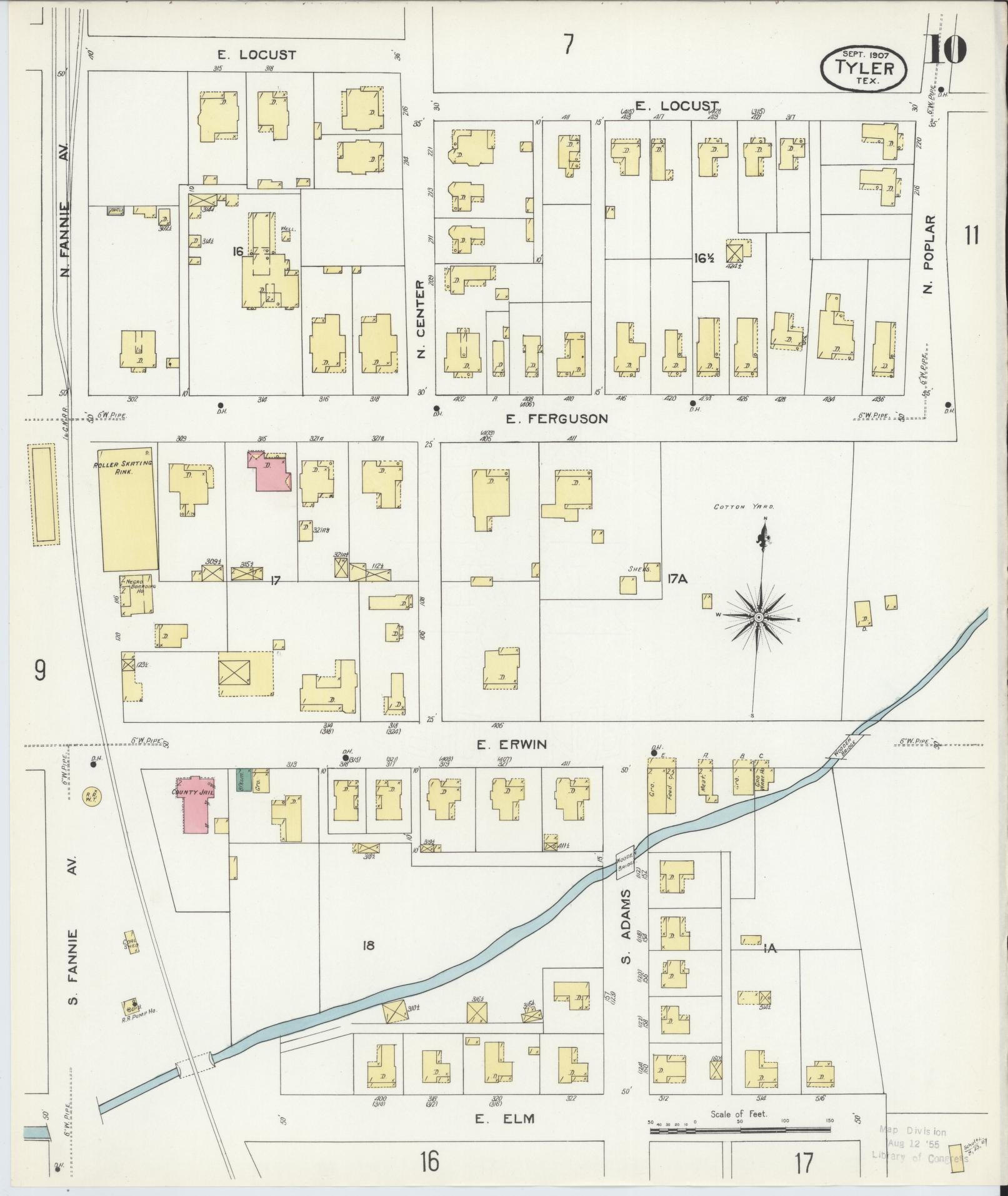 Sanborn Fire Insurance Map from Tyler, Smith County, Texas (1907), Sheet #0010 - Complete Map Set gallery image, historic Sanborn map, vintage wall art, Texas Texas