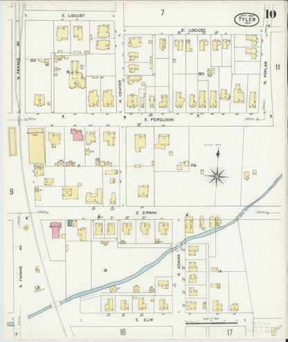 Sanborn Fire Insurance Map from Tyler, Smith County, Texas (1907), Sheet #0010 - Complete Map Set gallery image, historic Sanborn map, vintage wall art, Texas Texas