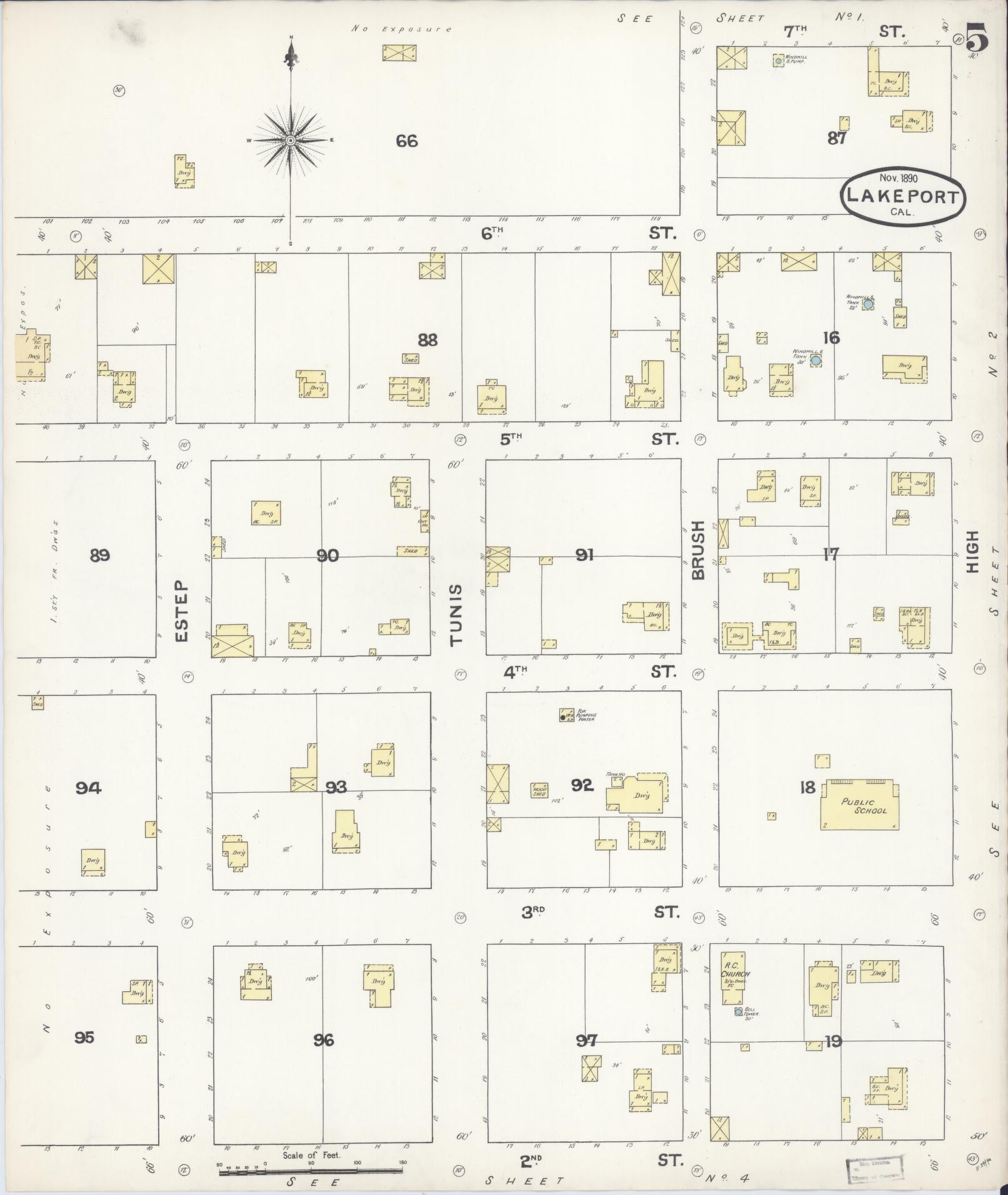 Sanborn Fire Insurance Map from Lakeport, Lake County, California (1890), Sheet #0005 - Historic Sanborn Fire Insurance Map Print, vintage old map wall art, antique decor, genealogy gift, California California map