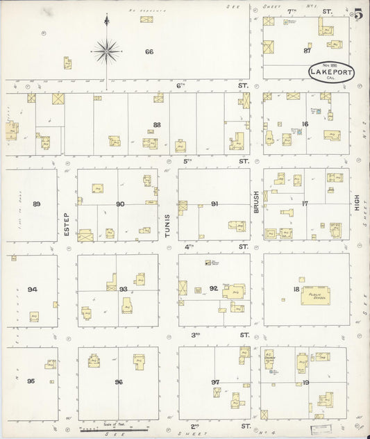 Sanborn Fire Insurance Map from Lakeport, Lake County, California (1890), Sheet #0005 - Historic Sanborn Fire Insurance Map Print, vintage old map wall art, antique decor, genealogy gift, California California map