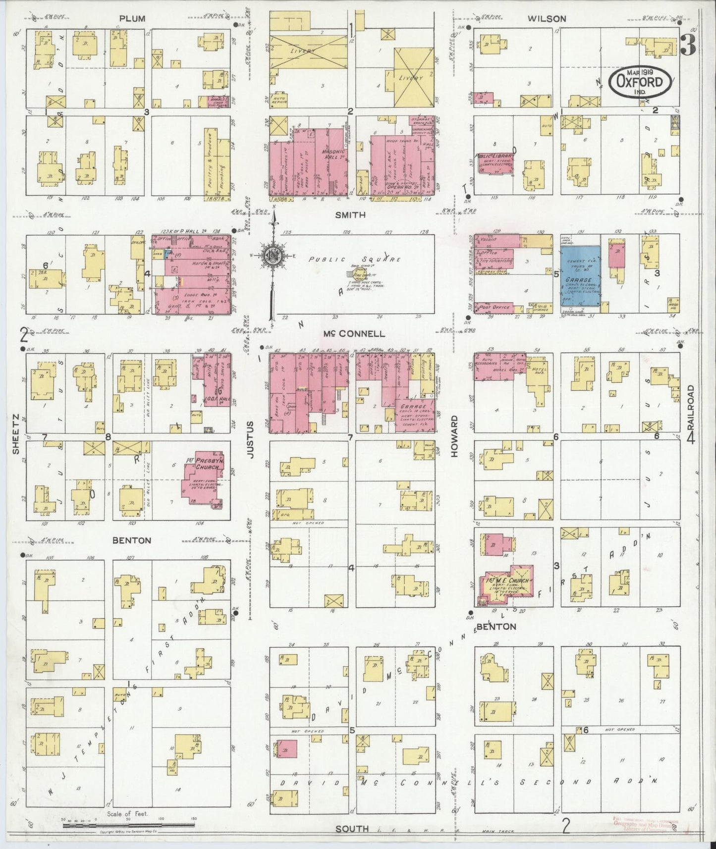 Sanborn Fire Insurance Map from Oxford, Benton County, Indiana (1919), Sheet #0003 - Complete Map Set gallery image, historic Sanborn map, vintage wall art, Indiana Indiana