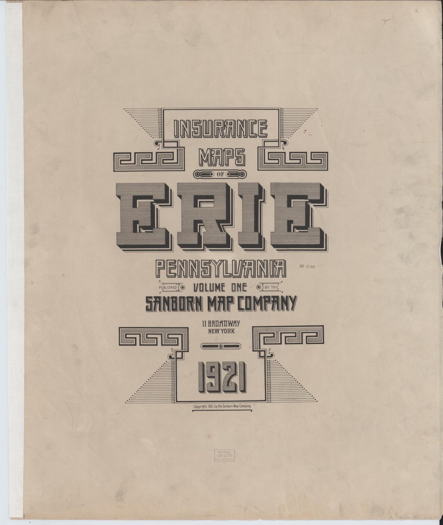 Sanborn Fire Insurance Map from Erie, Erie County, Pennsylvania (1921), Sheet #0001 - Historic Sanborn Fire Insurance Map Print, vintage old map wall art, antique decor, genealogy gift, Pennsylvania Pennsylvania map