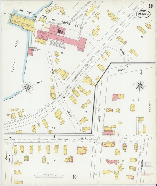 Sanborn Fire Insurance Map from Sandy Hill, Washington County, New York (1901), Sheet #0009 - Historic Sanborn Fire Insurance Map Print, vintage old map wall art, antique decor, genealogy gift, New York New York map