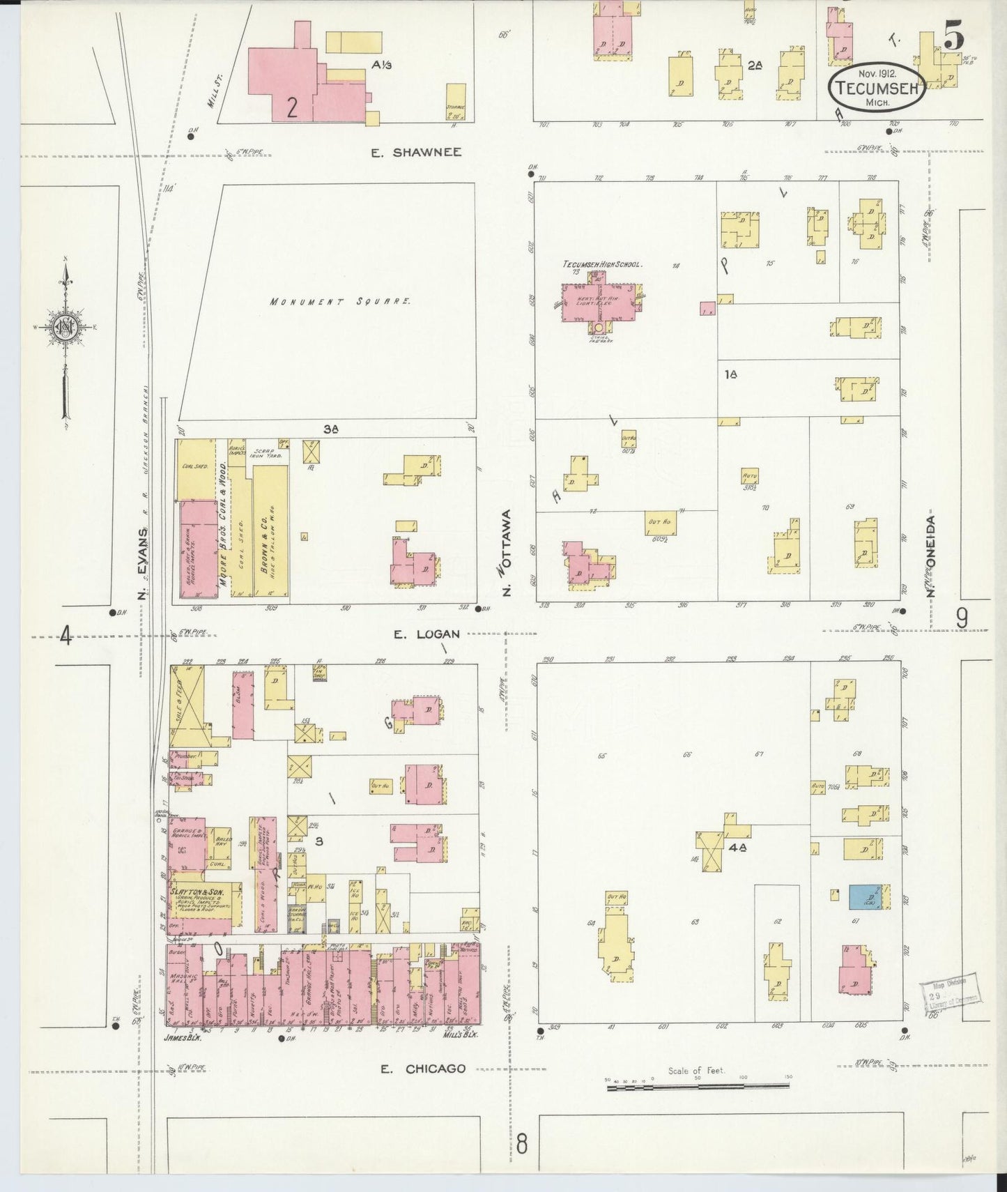 Sanborn Fire Insurance Map from Tecumseh, Lenawee County, Michigan (1912), Sheet #0005 - Complete Map Set gallery image, historic Sanborn map, vintage wall art, Michigan Michigan