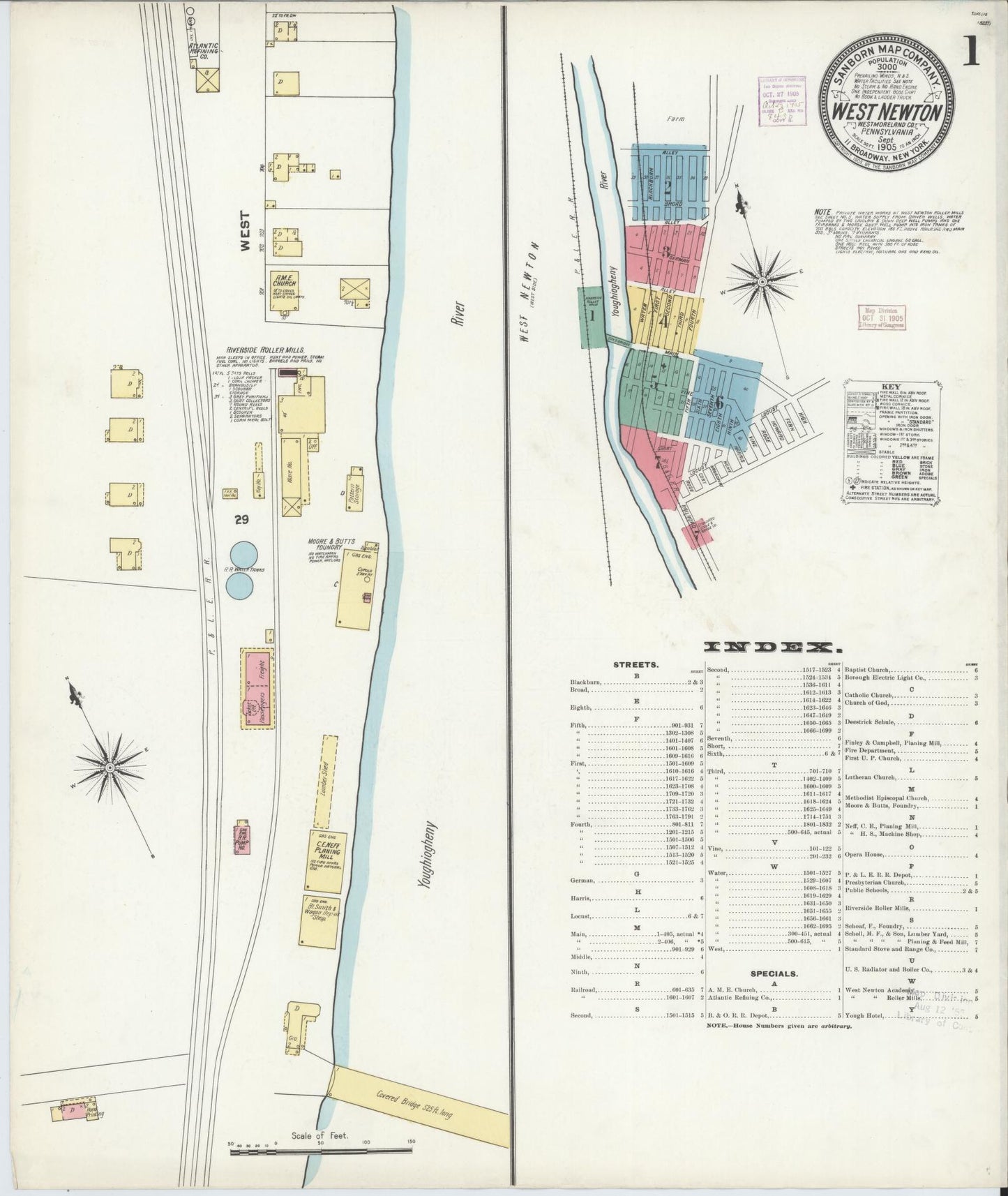 Sanborn Fire Insurance Map from West Newton, Westmoreland County, Pennsylvania (1905), Sheet #0001 - Historic Sanborn Fire Insurance Map Print, vintage old map wall art, antique decor, genealogy gift, Pennsylvania Pennsylvania map