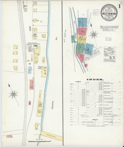 Sanborn Fire Insurance Map from West Newton, Westmoreland County, Pennsylvania (1905), Sheet #0001 - Historic Sanborn Fire Insurance Map Print, vintage old map wall art, antique decor, genealogy gift, Pennsylvania Pennsylvania map