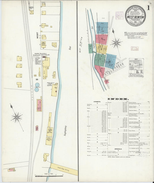 Sanborn Fire Insurance Map from West Newton, Westmoreland County, Pennsylvania (1905), Sheet #0001 - Historic Sanborn Fire Insurance Map Print, vintage old map wall art, antique decor, genealogy gift, Pennsylvania Pennsylvania map