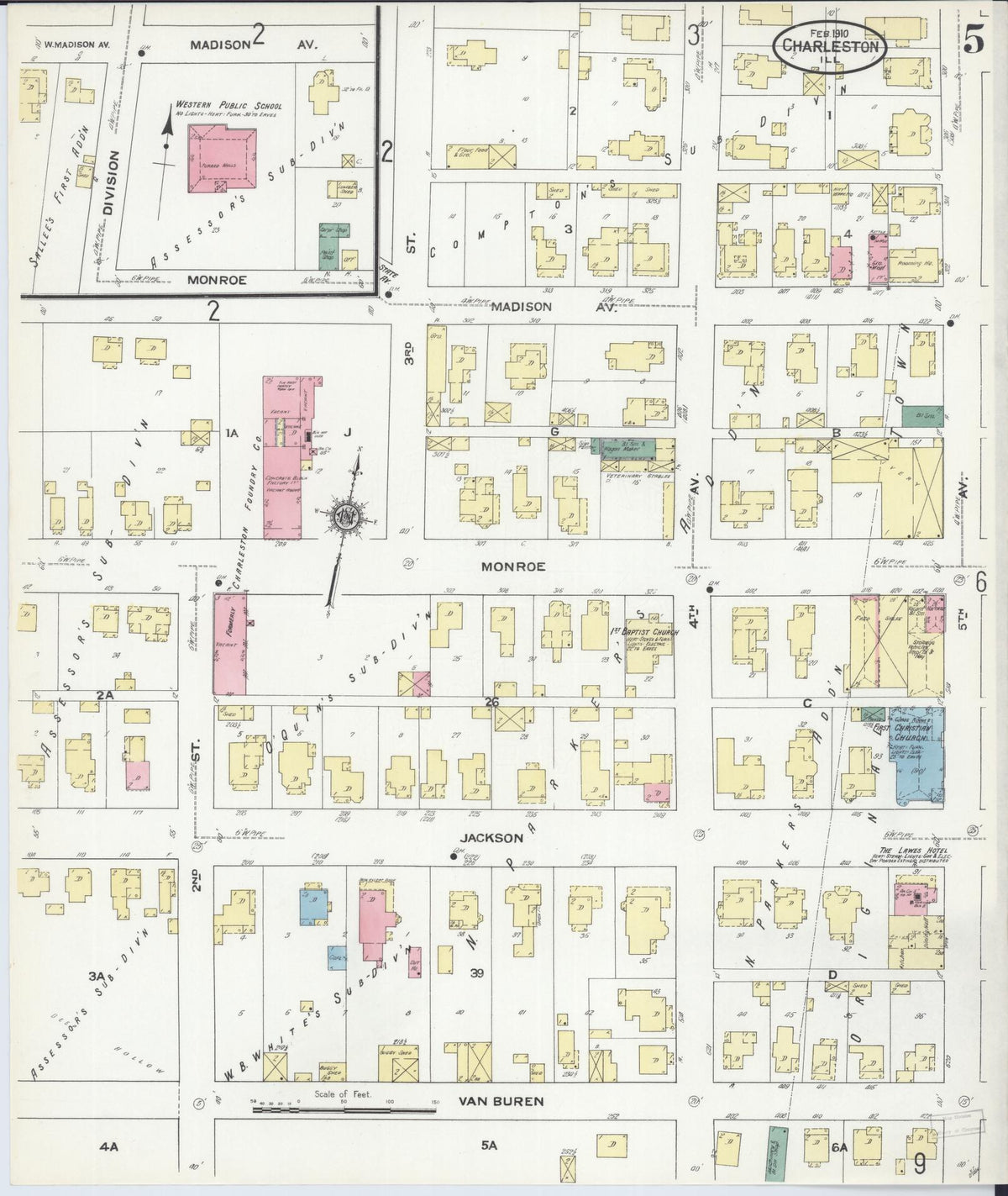 Sanborn Fire Insurance Map from Charleston, Coles County, Illinois (1910), Sheet #0005 - Complete Map Set gallery image, historic Sanborn map, vintage wall art, Illinois Illinois