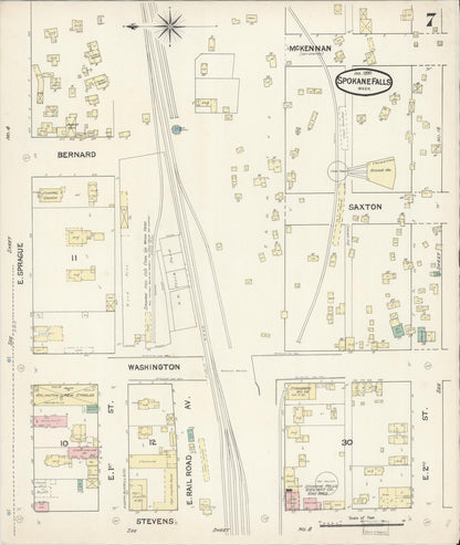Sanborn Fire Insurance Map from Spokane, Spokane County, Washington (1890), Sheet #0007 - Complete Map Set gallery image, historic Sanborn map, vintage wall art, Washington Washington