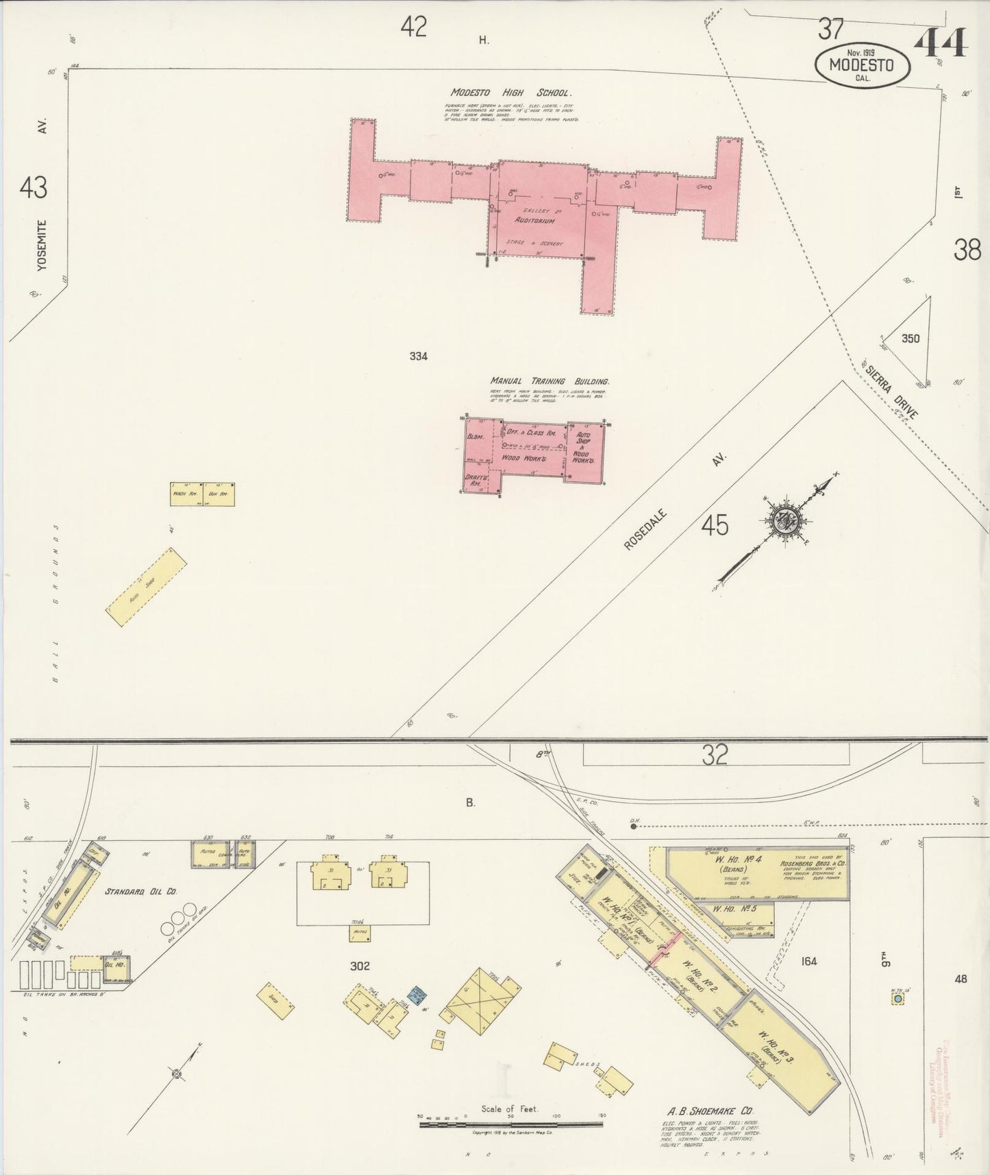 Sanborn Fire Insurance Map from Modesto, Stanislaus County, California (1919), Sheet #0044 - Complete Map Set gallery image, historic Sanborn map, vintage wall art, California California