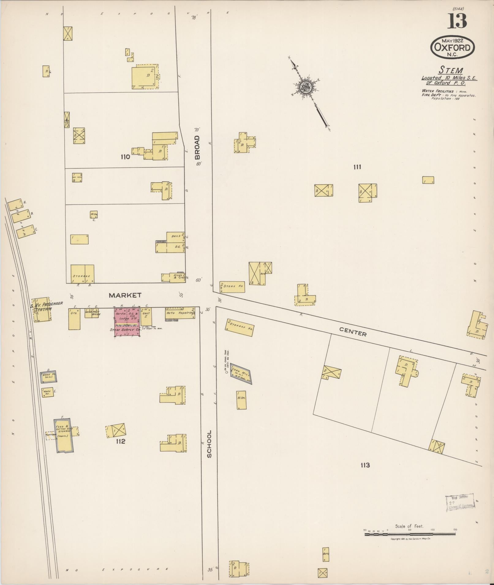 Sanborn Fire Insurance Map from Oxford, Granville County, North Carolina (1922), Sheet #0013 - Complete Map Set gallery image, historic Sanborn map, vintage wall art, North Carolina North Carolina