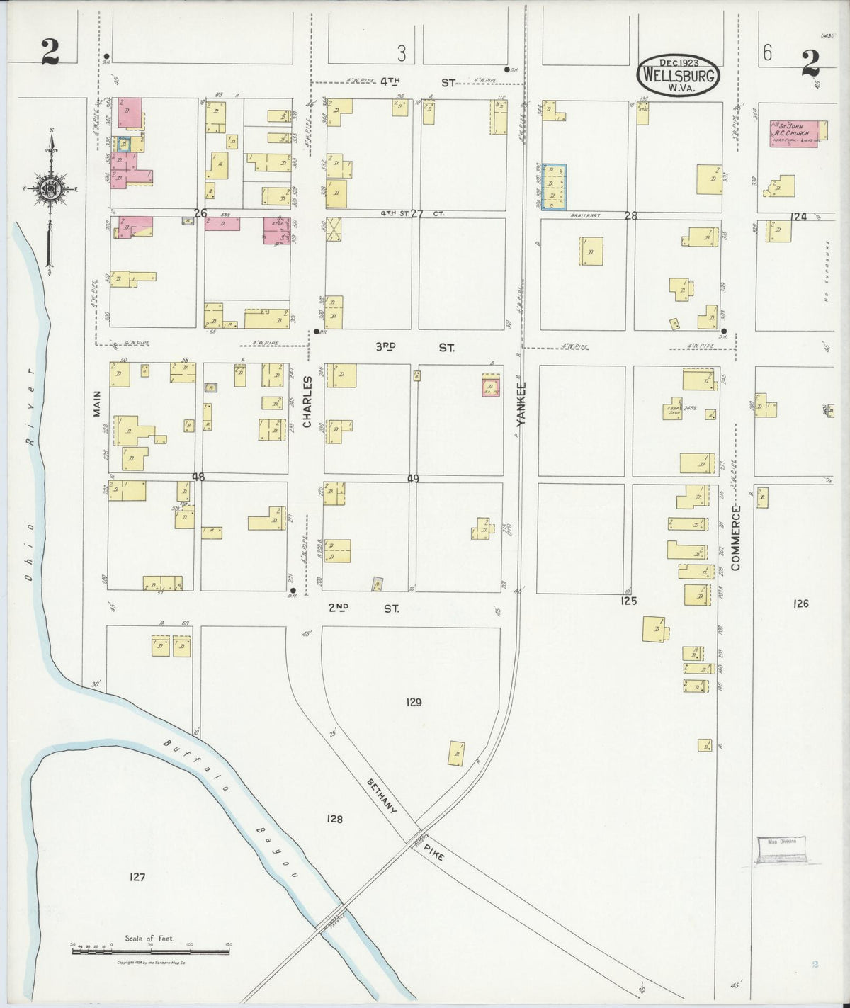 Sanborn Fire Insurance Map from Wellsburg, Brooke County, West Virginia (1923), Sheet #0002 - Complete Map Set gallery image, historic Sanborn map, vintage wall art, West Virginia West Virginia