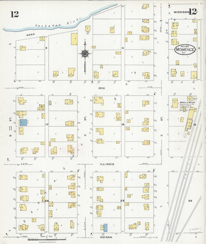 Sanborn Fire Insurance Map from Momence, Kankakee County, Illinois (1924), Sheet #0012 - Historic Sanborn Fire Insurance Map Print, vintage old map wall art, antique decor, genealogy gift, Illinois Illinois map