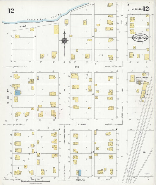 Sanborn Fire Insurance Map from Momence, Kankakee County, Illinois (1924), Sheet #0012 - Historic Sanborn Fire Insurance Map Print, vintage old map wall art, antique decor, genealogy gift, Illinois Illinois map