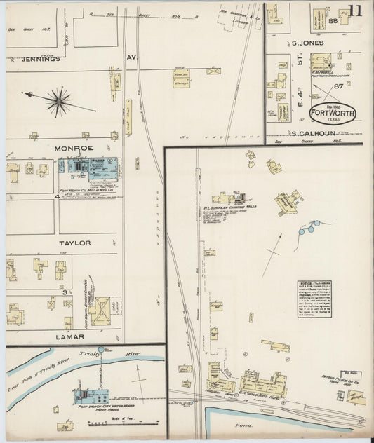 Sanborn Fire Insurance Map from Fort Worth, Tarrant County, Texas (1885), Sheet #0011 - Historic Sanborn Fire Insurance Map Print, vintage old map wall art, antique decor, genealogy gift, Texas Texas map