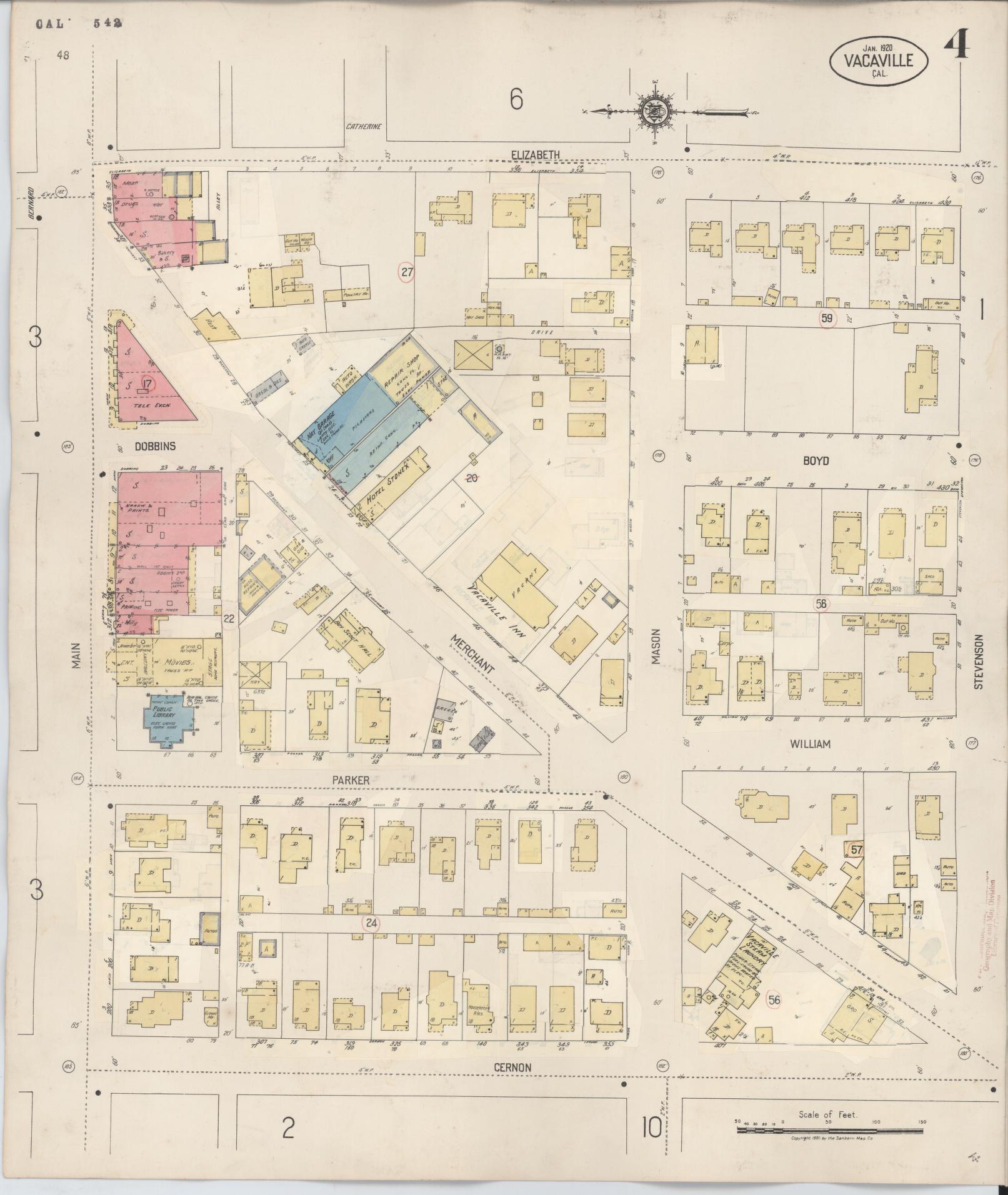 Sanborn Fire Insurance Map from Vacaville, Solano County, California (1941), Sheet #0004 - Complete Map Set gallery image, historic Sanborn map, vintage wall art, California California