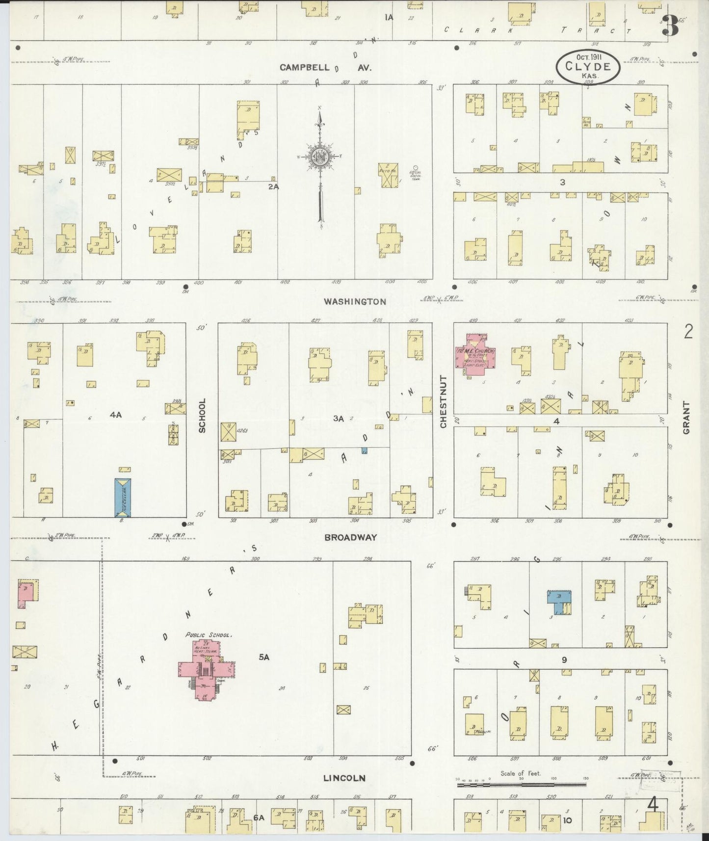 Sanborn Fire Insurance Map from Clyde, Cloud County, Kansas (1911), Sheet #0003 - Complete Map Set gallery image, historic Sanborn map, vintage wall art, Kansas Kansas