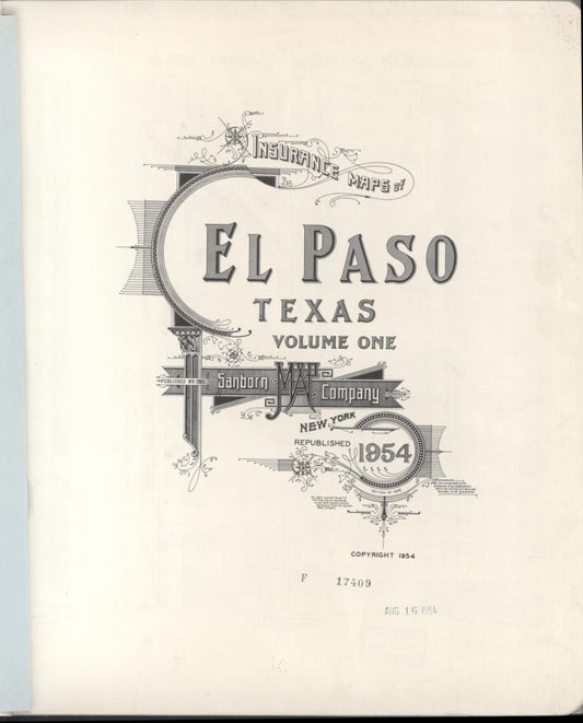 Sanborn Fire Insurance Map from El Paso, El Paso County, Texas (1954), Sheet #0001 - Historic Sanborn Fire Insurance Map Print, vintage old map wall art, antique decor, genealogy gift, Texas Texas map