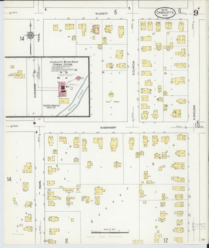 Sanborn Fire Insurance Map from Charlotte, Eaton County, Michigan (1911), Sheet #0009 - Historic Sanborn Fire Insurance Map Print, vintage old map wall art, antique decor, genealogy gift, Michigan Michigan map