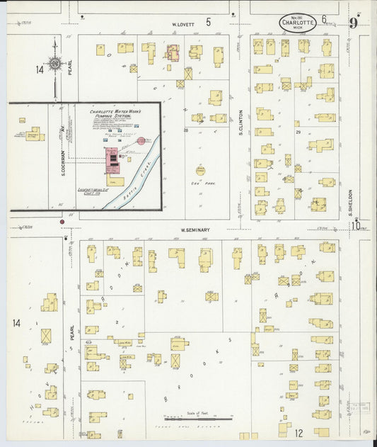 Sanborn Fire Insurance Map from Charlotte, Eaton County, Michigan (1911), Sheet #0009 - Historic Sanborn Fire Insurance Map Print, vintage old map wall art, antique decor, genealogy gift, Michigan Michigan map