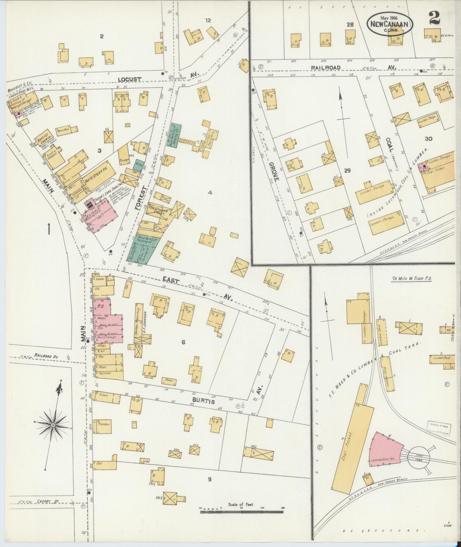 Sanborn Fire Insurance Map from New Canaan, Fairfield County, Connecticut (1906), Sheet #0002 - Complete Map Set gallery image, historic Sanborn map, vintage wall art, Connecticut Connecticut