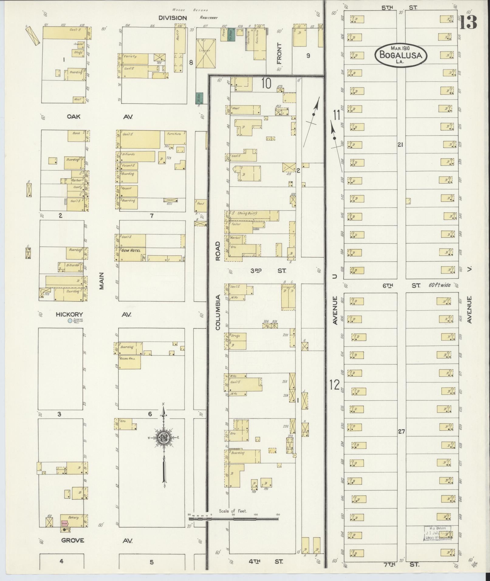 Sanborn Fire Insurance Map from Bogalusa, Washington Parish, Louisiana (1910), Sheet #0013 - Complete Map Set gallery image, historic Sanborn map, vintage wall art, Louisiana Louisiana